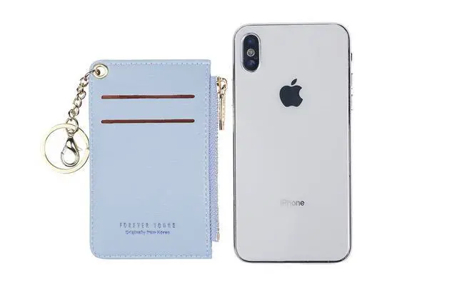 Alt view image 3 of 6 - Small Wallets for Women Slim Leather Card Case Holder Wallet Coin Change Purse with Keychain (Blue)