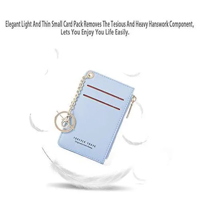 Alt view image 5 of 6 - Small Wallets for Women Slim Leather Card Case Holder Wallet Coin Change Purse with Keychain (Blue)