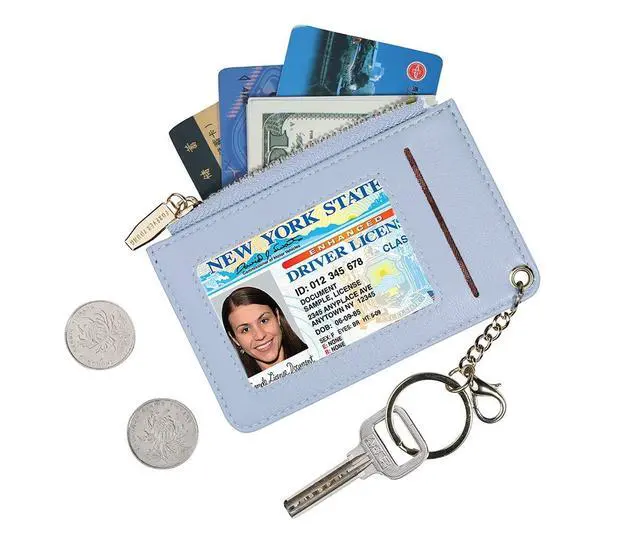 Alt view image 2 of 6 - Small Wallets for Women Slim Leather Card Case Holder Wallet Coin Change Purse with Keychain (Blue)
