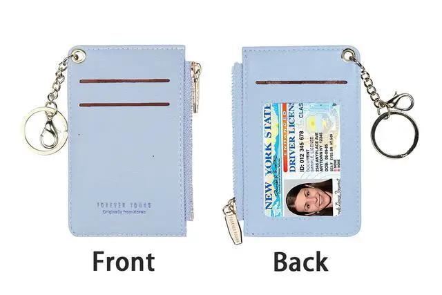 Alt view image 6 of 6 - Small Wallets for Women Slim Leather Card Case Holder Wallet Coin Change Purse with Keychain (Blue)