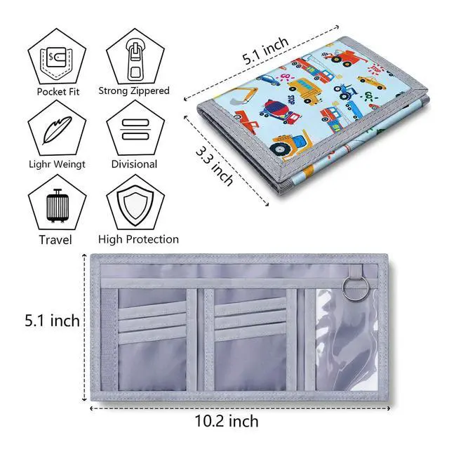 Alt view image 5 of 7 - Kids Wallets for Boys With Coin Pocket, Wallets for Kids Ages 4-18, Toddler Trifold Truck Wallet With 9 Card Holders,Novelty Wallet for Childrens Birthday Gifts