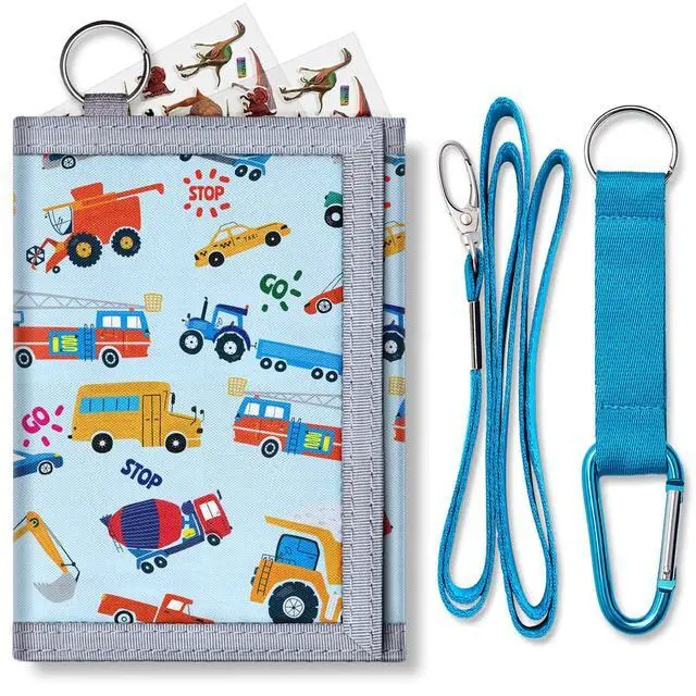 Alt view image 6 of 7 - Kids Wallets for Boys With Coin Pocket, Wallets for Kids Ages 4-18, Toddler Trifold Truck Wallet With 9 Card Holders,Novelty Wallet for Childrens Birthday Gifts