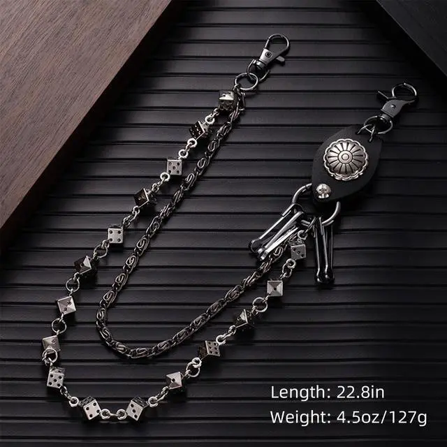 Alt view image 3 of 5 - Jean Pants Chain: Pocket Chain Belt for Men Women, Rockstar Streetwear Goth Punk Grunge emo Y2K Biker Wallet Accessories - Black Leather