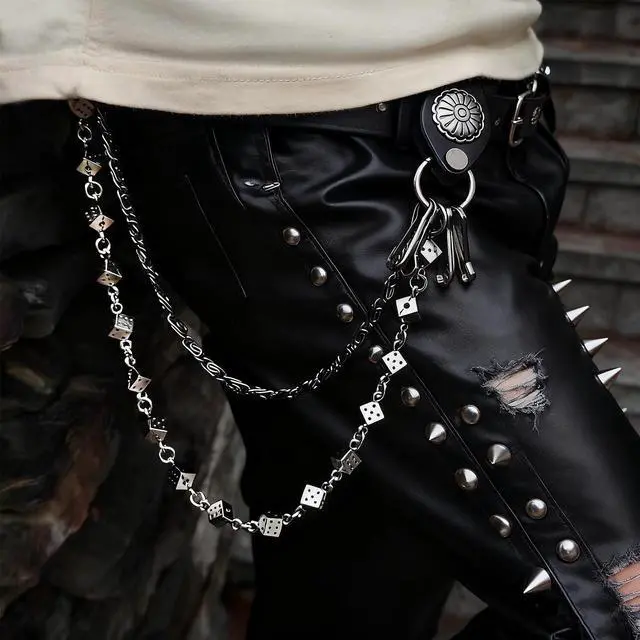 Alt view image 5 of 5 - Jean Pants Chain: Pocket Chain Belt for Men Women, Rockstar Streetwear Goth Punk Grunge emo Y2K Biker Wallet Accessories - Black Leather