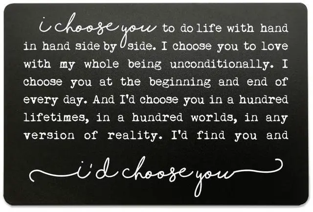 Main image of I Choose You Metal Wallet Insert Card, Engraved Black Aluminum Keepsake, Romantic Love Promise, Wedding Anniversary & Everyday Gift.