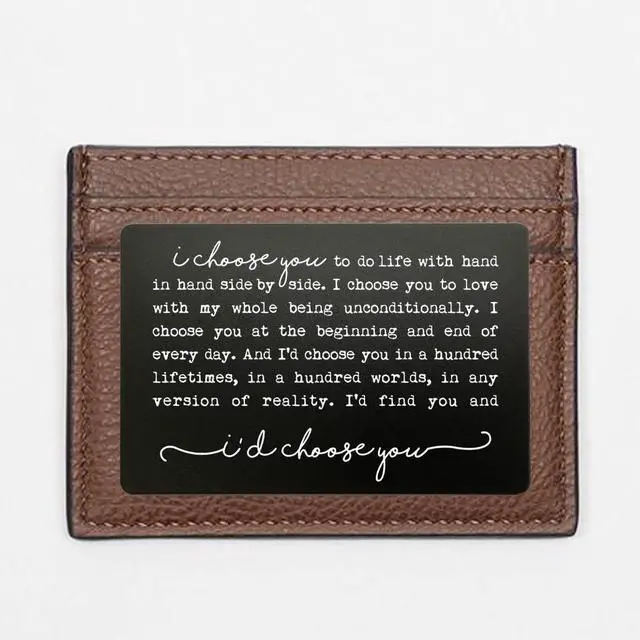 Alt view image 2 of 6 - I Choose You Metal Wallet Insert Card, Engraved Black Aluminum Keepsake, Romantic Love Promise, Wedding Anniversary & Everyday Gift.