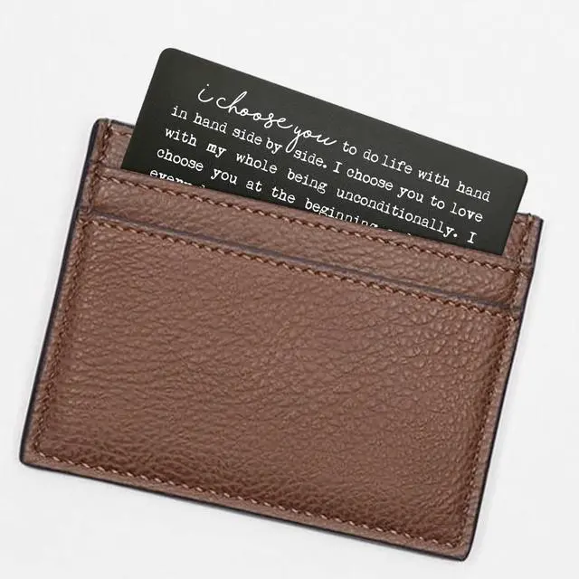 Alt view image 4 of 6 - I Choose You Metal Wallet Insert Card, Engraved Black Aluminum Keepsake, Romantic Love Promise, Wedding Anniversary & Everyday Gift.