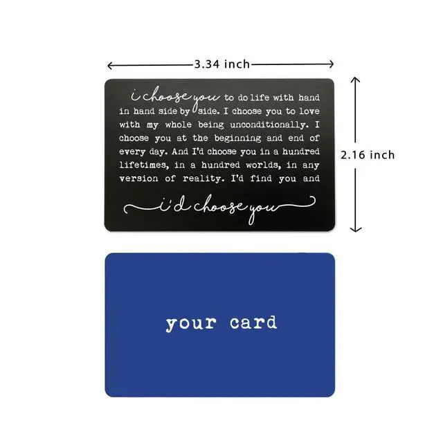 Alt view image 6 of 6 - I Choose You Metal Wallet Insert Card, Engraved Black Aluminum Keepsake, Romantic Love Promise, Wedding Anniversary & Everyday Gift.