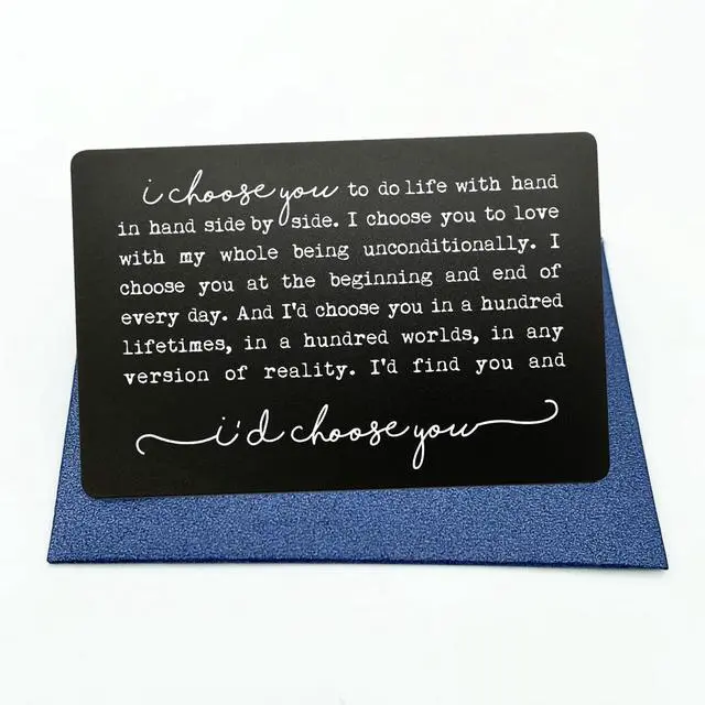 Alt view image 5 of 6 - I Choose You Metal Wallet Insert Card, Engraved Black Aluminum Keepsake, Romantic Love Promise, Wedding Anniversary & Everyday Gift.