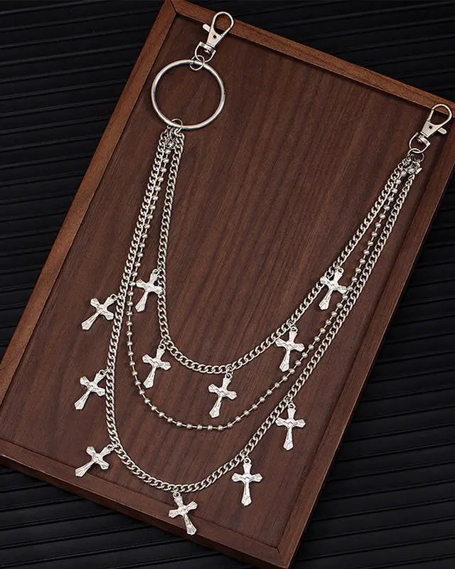 Alt view image 5 of 6 - Pants Pocket Chain for Men Women: Jean Purse Wallet Chain Belt Punk Goth Streetwear Emo Y2K Rockstar Accessory - Silver Cross
