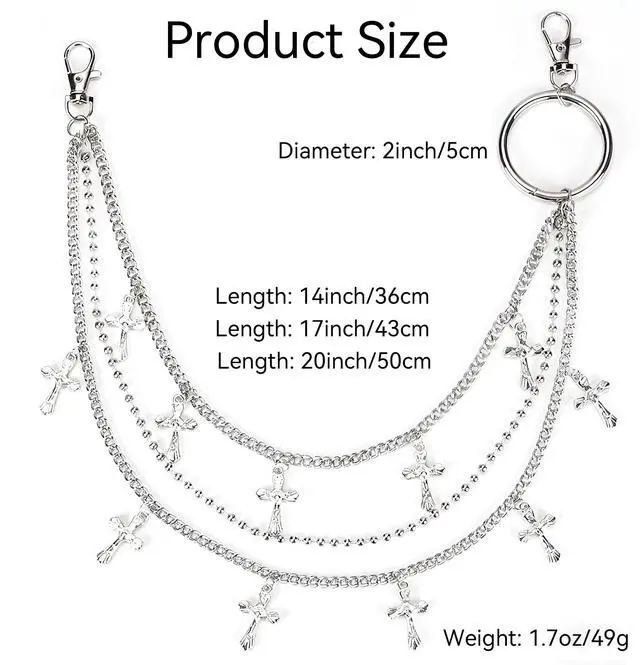 Alt view image 6 of 6 - Pants Pocket Chain for Men Women: Jean Purse Wallet Chain Belt Punk Goth Streetwear Emo Y2K Rockstar Accessory - Silver Cross