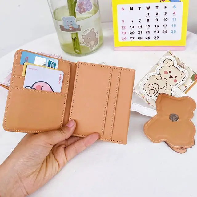 Alt view image 2 of 7 - Kawaii Bear Wallet Cute Cartoon Card Holder Girls Coin Purse Anime Key Bag Card Case Front Pocket Wallet (Beige-1)