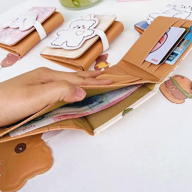 Alt view image 3 of 7 - Kawaii Bear Wallet Cute Cartoon Card Holder Girls Coin Purse Anime Key Bag Card Case Front Pocket Wallet (Beige-1)