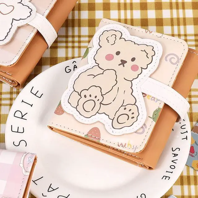 Alt view image 5 of 7 - Kawaii Bear Wallet Cute Cartoon Card Holder Girls Coin Purse Anime Key Bag Card Case Front Pocket Wallet (Beige-1)