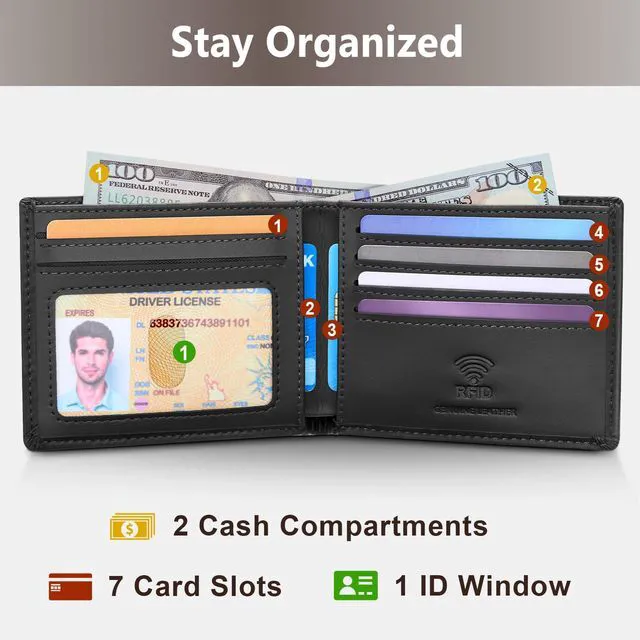 Alt view image 2 of 7 - Leather Wallet for Men, Slim Minimalist RFID Credit Card Holder