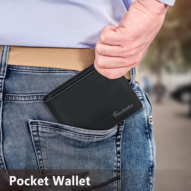 Alt view image 7 of 7 - Leather Wallet for Men, Slim Minimalist RFID Credit Card Holder