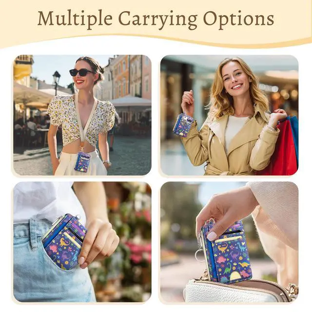 Alt view image 2 of 7 - Cute Dinosaur Credit Card Holder, Small Wallet Women, Slim RFID