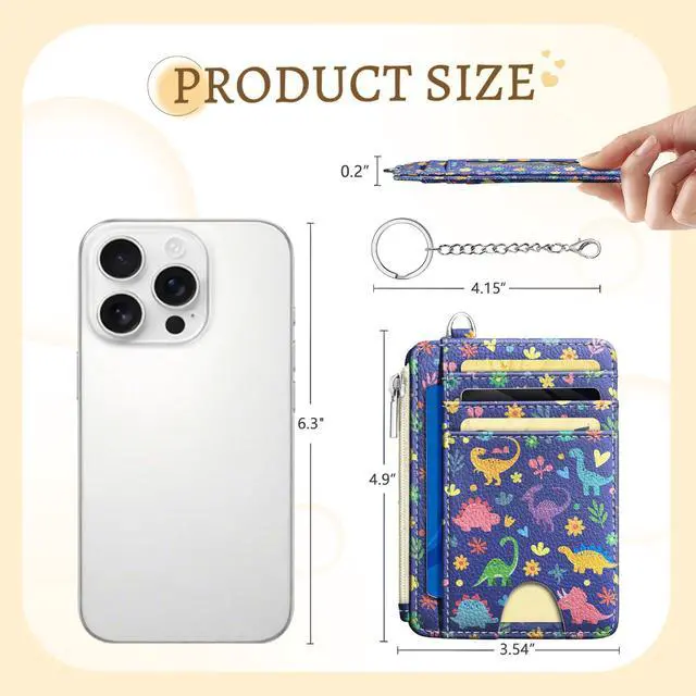 Alt view image 5 of 7 - Cute Dinosaur Credit Card Holder, Small Wallet Women, Slim RFID