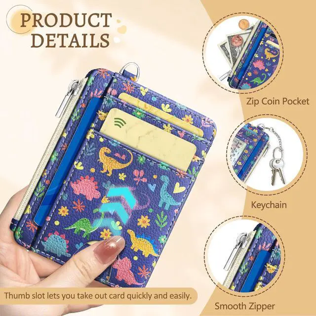Alt view image 6 of 7 - Cute Dinosaur Credit Card Holder, Small Wallet Women, Slim RFID