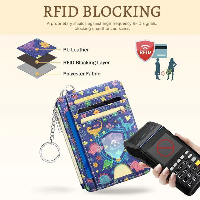 Alt view image 4 of 7 - Cute Dinosaur Credit Card Holder, Small Wallet Women, Slim RFID