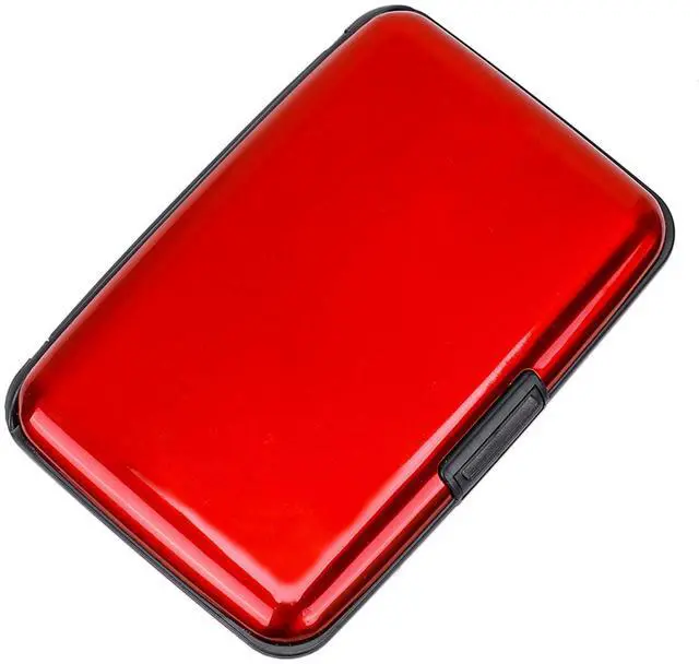 Main image of Mini RFID Aluminum Wallet Credit Cards Holder Business Card Case Metal ID Case for Men Women (Red)