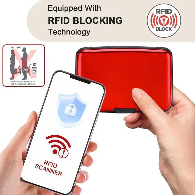 Alt view image 2 of 7 - Mini RFID Aluminum Wallet Credit Cards Holder Business Card Case Metal ID Case for Men Women (Red)