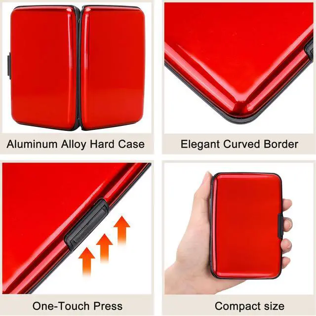 Alt view image 3 of 7 - Mini RFID Aluminum Wallet Credit Cards Holder Business Card Case Metal ID Case for Men Women (Red)
