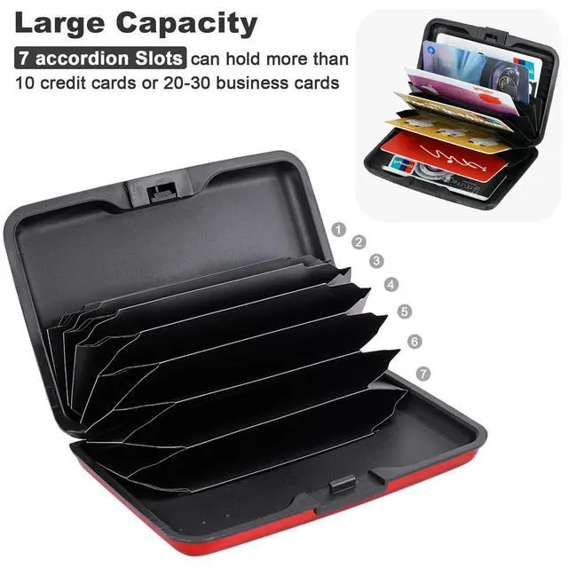 Alt view image 5 of 7 - Mini RFID Aluminum Wallet Credit Cards Holder Business Card Case Metal ID Case for Men Women (Red)