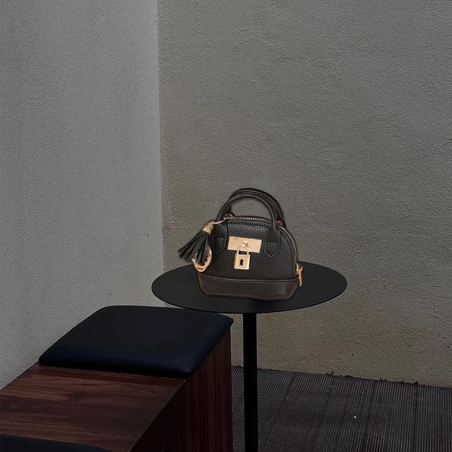 Alt view image 4 of 7 - Mini Bag Keychain Tote Cute Leather Coin Pouch Bag Creative Wallet Key Chain Bag for Women Girls Purse Handbag Decor Mini Makeup Bag Zipper Coin Purse Christmas Gift (Black)
