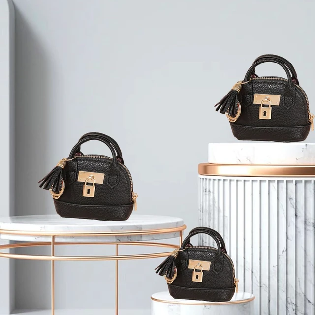 Alt view image 5 of 7 - Mini Bag Keychain Tote Cute Leather Coin Pouch Bag Creative Wallet Key Chain Bag for Women Girls Purse Handbag Decor Mini Makeup Bag Zipper Coin Purse Christmas Gift (Black)