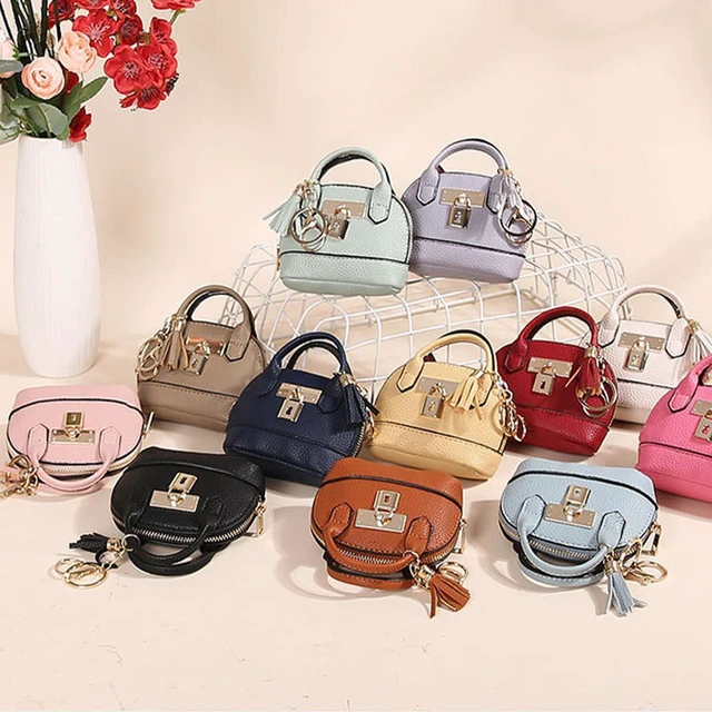 Alt view image 7 of 7 - Mini Bag Keychain Tote Cute Leather Coin Pouch Bag Creative Wallet Key Chain Bag for Women Girls Purse Handbag Decor Mini Makeup Bag Zipper Coin Purse Christmas Gift (Black)