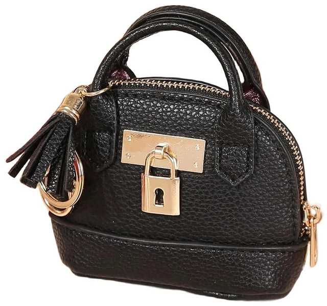Main image of Mini Bag Keychain Tote Cute Leather Coin Pouch Bag Creative Wallet Key Chain Bag for Women Girls Purse Handbag Decor Mini Makeup Bag Zipper Coin Purse Christmas Gift (Black)