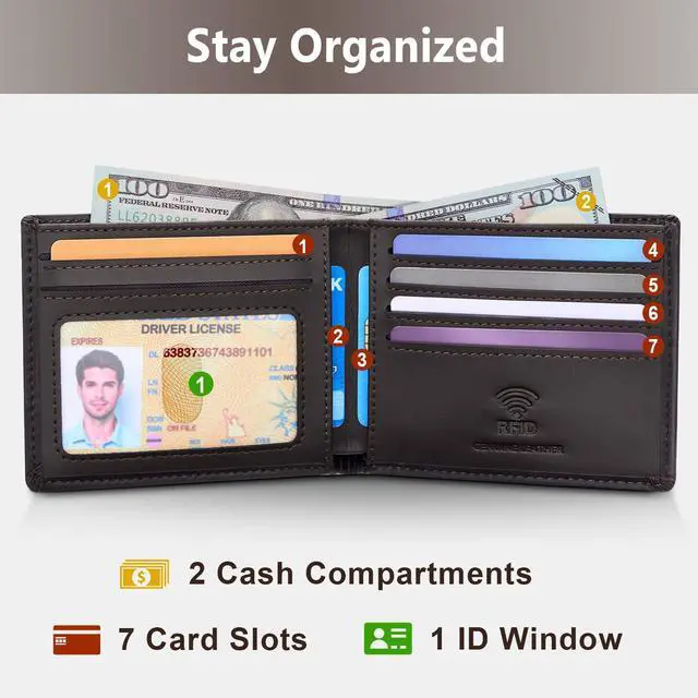 Alt view image 2 of 7 - Leather Wallet for Men, Slim Minimalist RFID Credit Card Holder