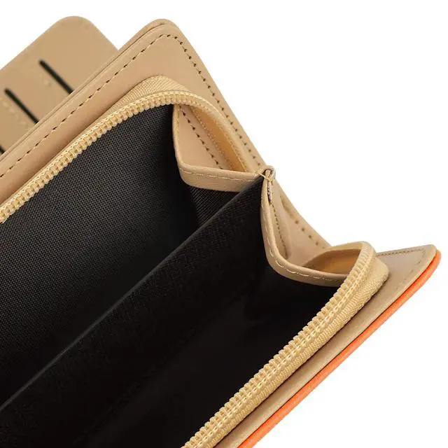 Alt view image 6 of 6 - Women's Wallet Women Credit Card Holder Hollow Leaf Pattern Bifold Leather Lady Long Wallet Purse Zip Birthday Xmas Gifts for Women Girls(Khaki)