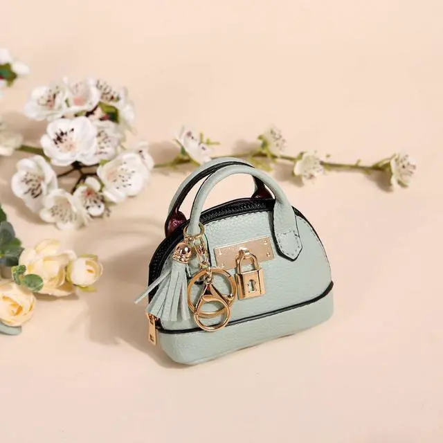 Alt view image 2 of 6 - Mini Tote Purse Keychain, Cute Tote Bag Coin Purse Keychain, Mini Backpack Keychain Wallet PU Leather (Green)