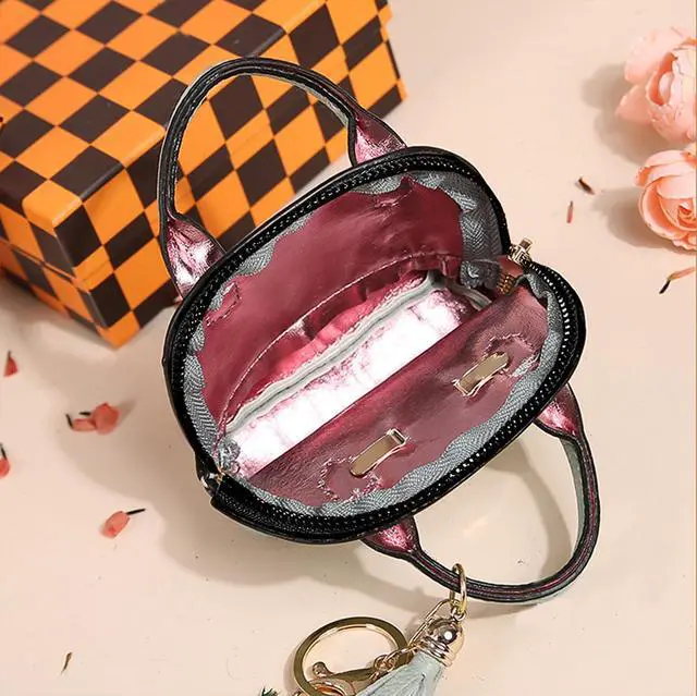 Alt view image 5 of 6 - Mini Tote Purse Keychain, Cute Tote Bag Coin Purse Keychain, Mini Backpack Keychain Wallet PU Leather (Green)