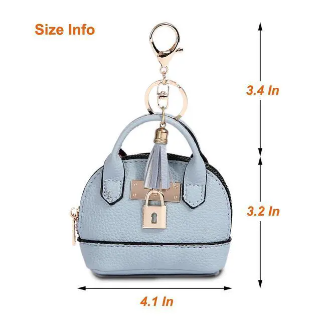 Alt view image 6 of 6 - Mini Tote Purse Keychain, Cute Tote Bag Coin Purse Keychain, Mini Backpack Keychain Wallet PU Leather (Green)