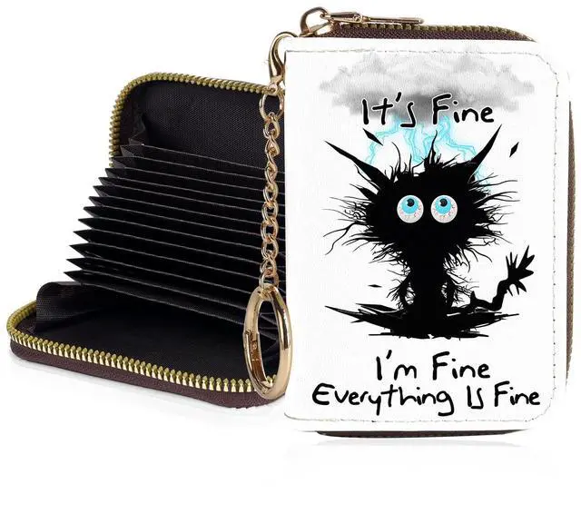 Main image of Credit Card Holder for Women,Small Rfid Wallet with Keychain Zipper,Cute PU Leather Card Case WalletAccordion Credit Card Wallets Gift,Cat Struck by Lightning