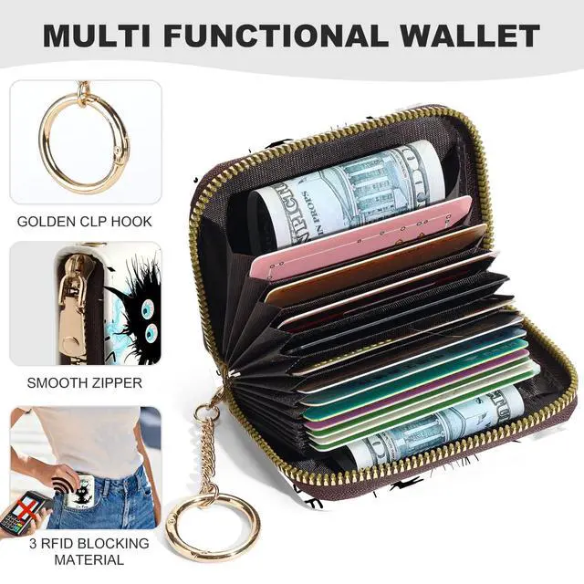 Alt view image 2 of 6 - Credit Card Holder for Women,Small Rfid Wallet with Keychain Zipper,Cute PU Leather Card Case WalletAccordion Credit Card Wallets Gift,Cat Struck by Lightning
