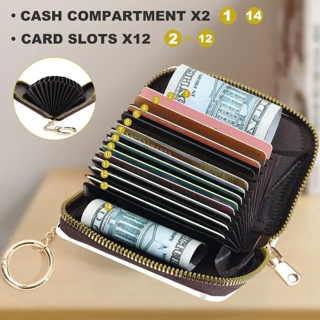 Alt view image 3 of 6 - Credit Card Holder for Women,Small Rfid Wallet with Keychain Zipper,Cute PU Leather Card Case WalletAccordion Credit Card Wallets Gift,Cat Struck by Lightning