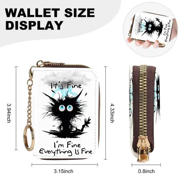 Alt view image 4 of 6 - Credit Card Holder for Women,Small Rfid Wallet with Keychain Zipper,Cute PU Leather Card Case WalletAccordion Credit Card Wallets Gift,Cat Struck by Lightning
