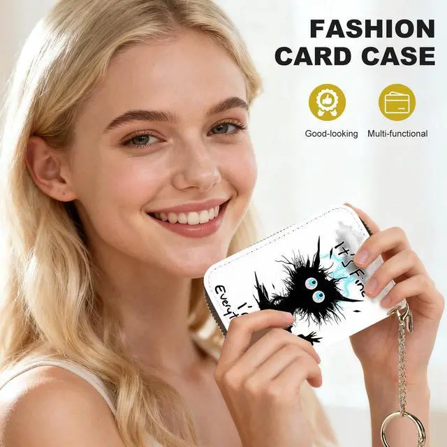 Alt view image 6 of 6 - Credit Card Holder for Women,Small Rfid Wallet with Keychain Zipper,Cute PU Leather Card Case WalletAccordion Credit Card Wallets Gift,Cat Struck by Lightning