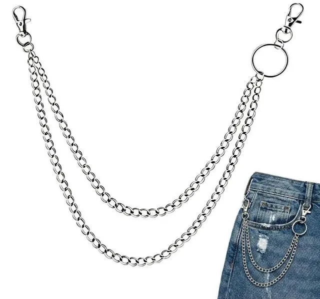 Main image of 2-Layer Pocket Chain for Jeans Punk Biker Wallet Chain Metal Pants Chain with Lobster Clasps, Streetwear Hip Hop Accessories for Eboy Egirl Men Women