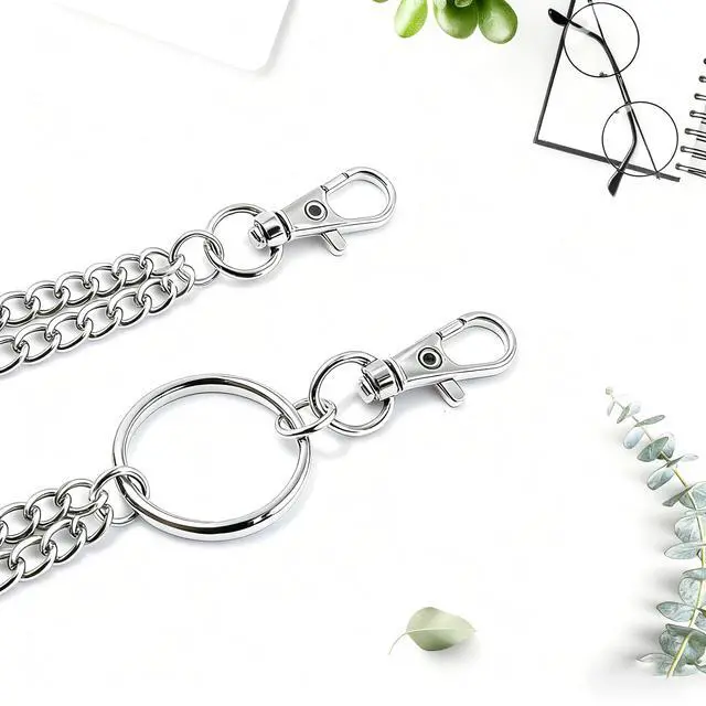 Alt view image 3 of 5 - 2-Layer Pocket Chain for Jeans Punk Biker Wallet Chain Metal Pants Chain with Lobster Clasps, Streetwear Hip Hop Accessories for Eboy Egirl Men Women