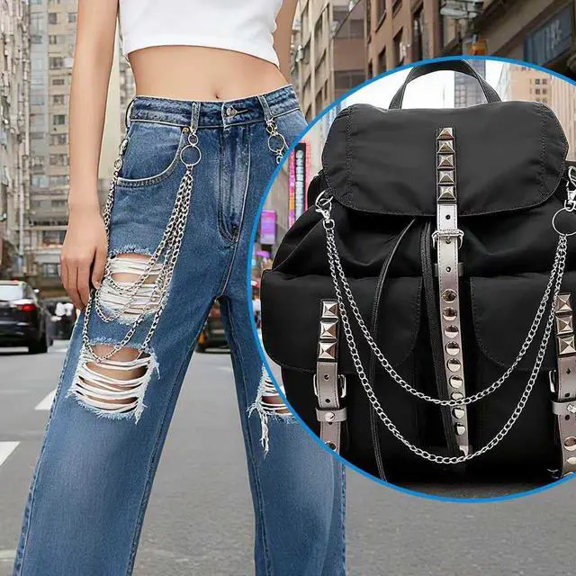 Alt view image 4 of 5 - 2-Layer Pocket Chain for Jeans Punk Biker Wallet Chain Metal Pants Chain with Lobster Clasps, Streetwear Hip Hop Accessories for Eboy Egirl Men Women