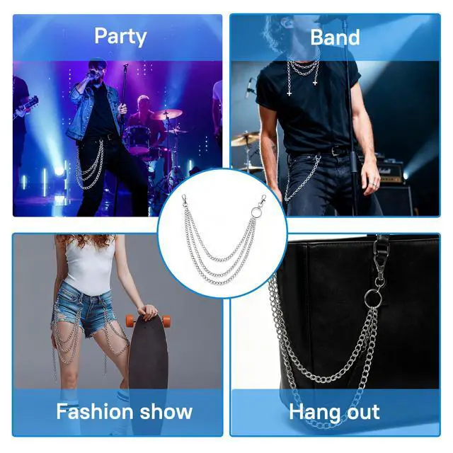 Alt view image 5 of 5 - 2-Layer Pocket Chain for Jeans Punk Biker Wallet Chain Metal Pants Chain with Lobster Clasps, Streetwear Hip Hop Accessories for Eboy Egirl Men Women
