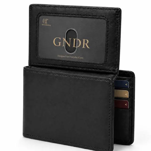 Main image of Wallet For Men Bifold Black RFID Blocking Slim Faux Leather Wallets Card Holder Front Pocket Minimalist Men Accessories With Gift Box