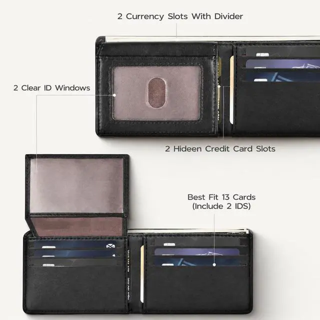 Alt view image 2 of 7 - Wallet For Men Bifold Black RFID Blocking Slim Faux Leather Wallets Card Holder Front Pocket Minimalist Men Accessories With Gift Box