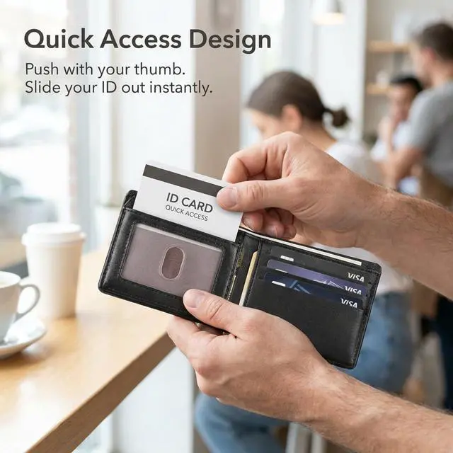 Alt view image 4 of 7 - Wallet For Men Bifold Black RFID Blocking Slim Faux Leather Wallets Card Holder Front Pocket Minimalist Men Accessories With Gift Box