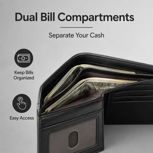 Alt view image 5 of 7 - Wallet For Men Bifold Black RFID Blocking Slim Faux Leather Wallets Card Holder Front Pocket Minimalist Men Accessories With Gift Box